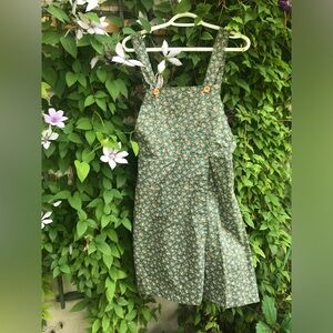 Floral Green Pinafore Dress - Handmade - Vintage